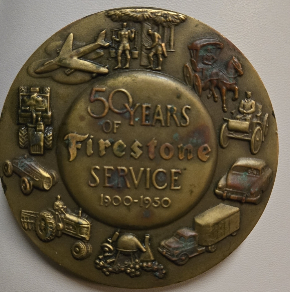 Bronze Firestone 50 Years Service Commemorative Paper Weight
